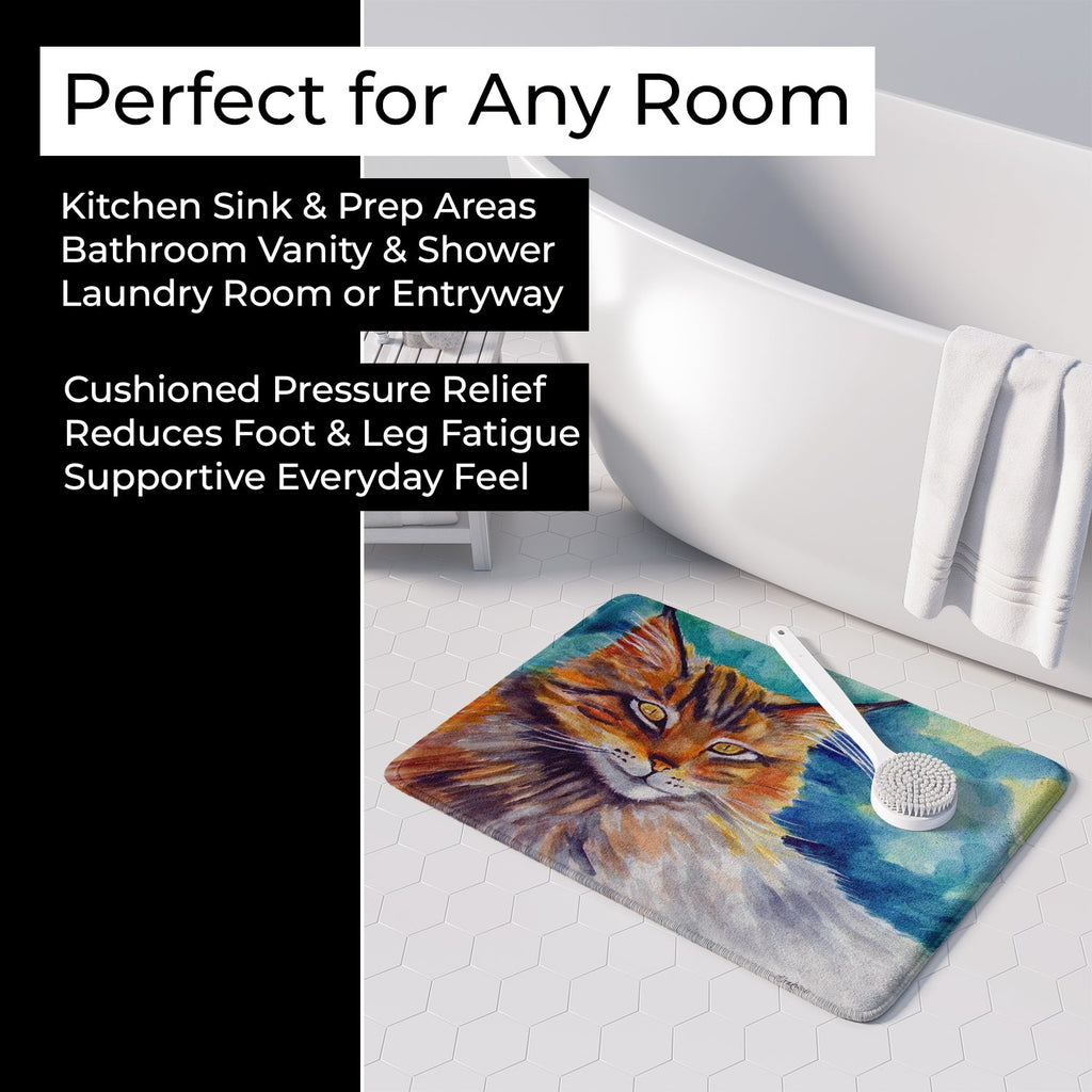 Maine Coon Cat Watching you Memory Foam Kitchen Mat Machine Washable Anti-Fatigue Cushion Comfort Bath or Kitchen Rug