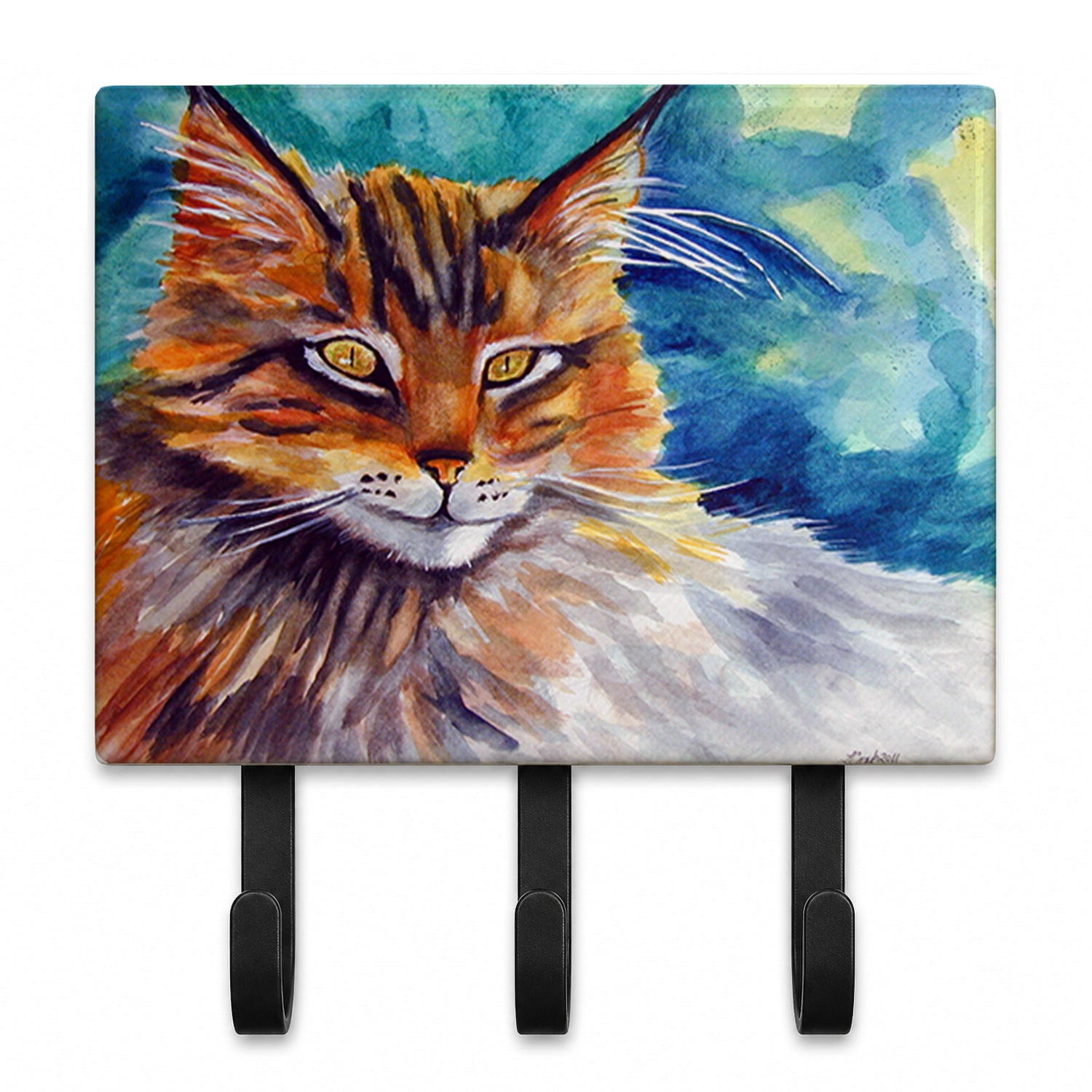Maine Coon Cat Watching you Leash or Key Holder Wall Hooks, Coat Rack Wall Mount, for Hanging Keys, Towels, Aprons, Leashes