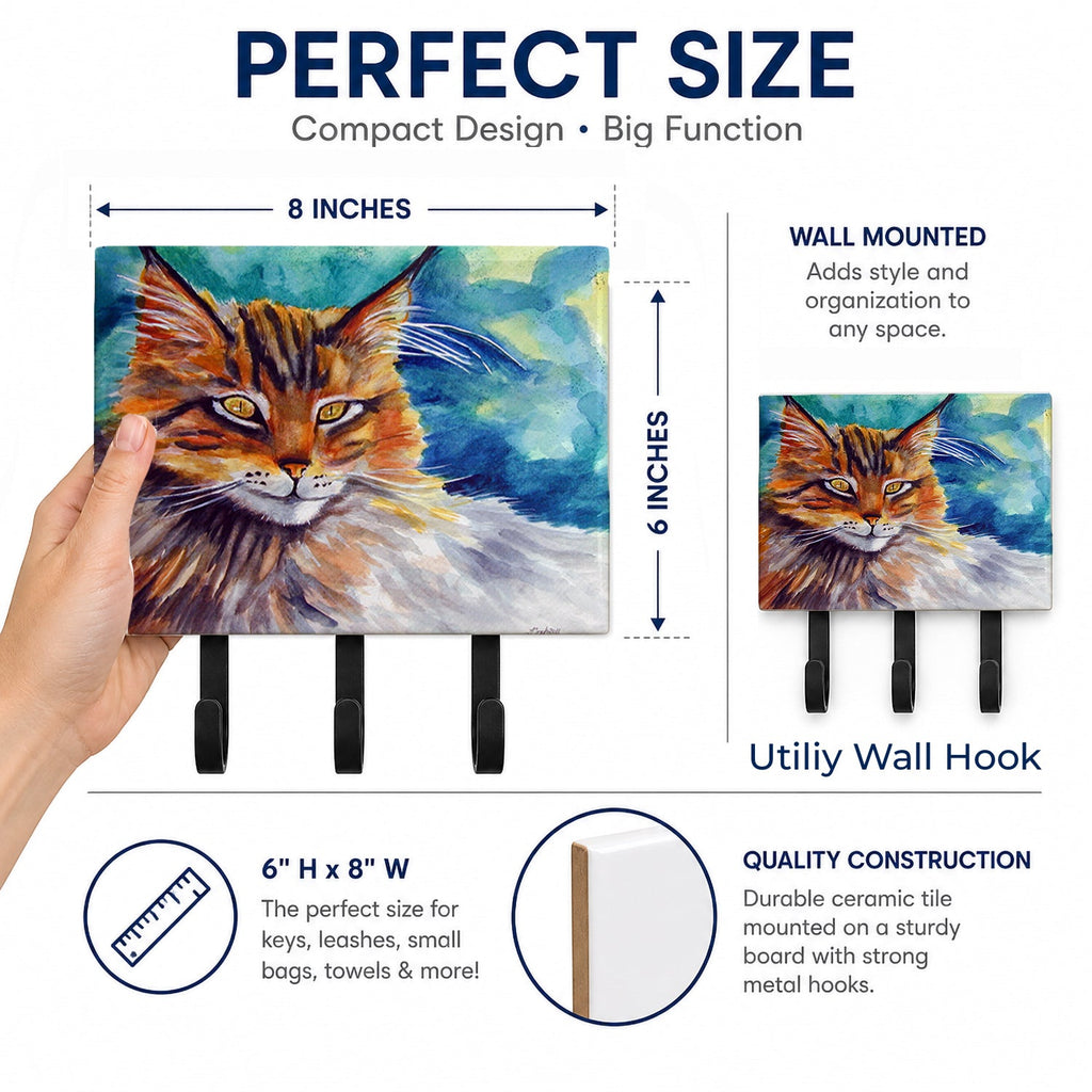 Maine Coon Cat Watching you Leash or Key Holder Wall Hooks, Coat Rack Wall Mount, for Hanging Keys, Towels, Aprons, Leashes