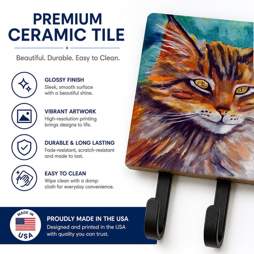 Maine Coon Cat Watching you Leash or Key Holder Wall Hooks, Coat Rack Wall Mount, for Hanging Keys, Towels, Aprons, Leashes