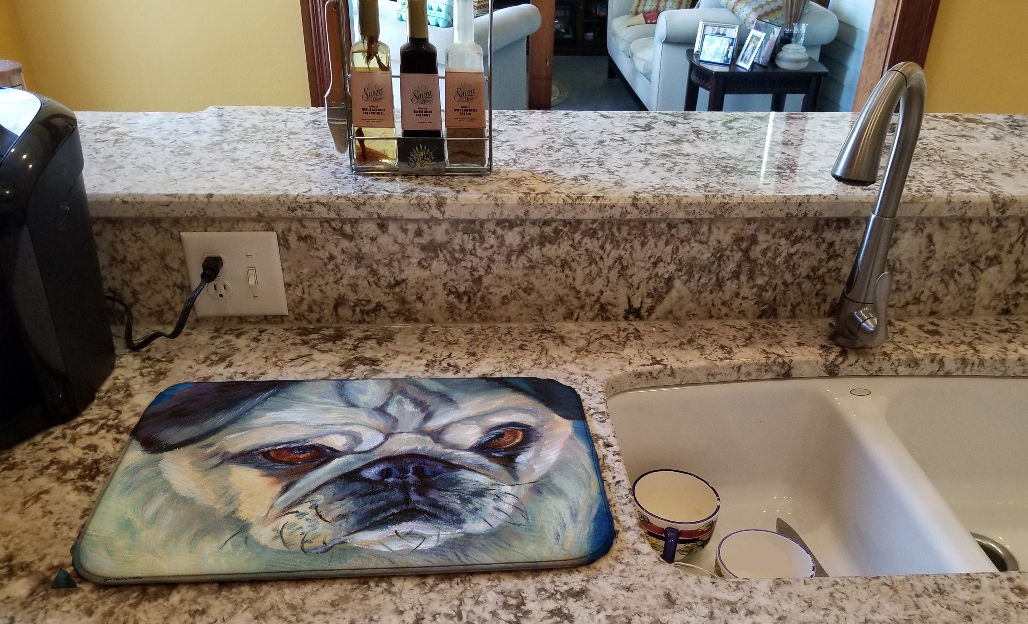 Pug in Thought Dish Drying Mat Absorbent Dish Drying Mat Pad for Kitchen Counter Dish Drainer Mat for Countertop, 14 x 21", Multicolor