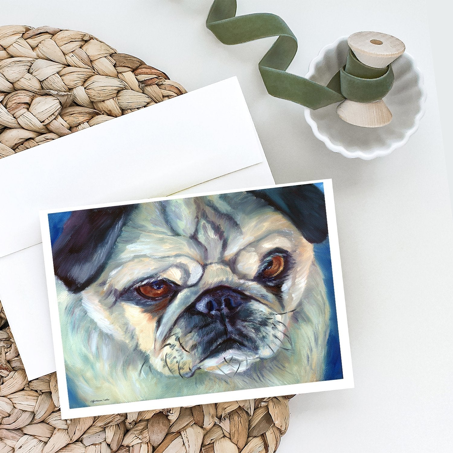 Pug in Thought Greeting Cards Pack of 8 Blank Cards with Envelopes Whimsical A7 Size 5x7