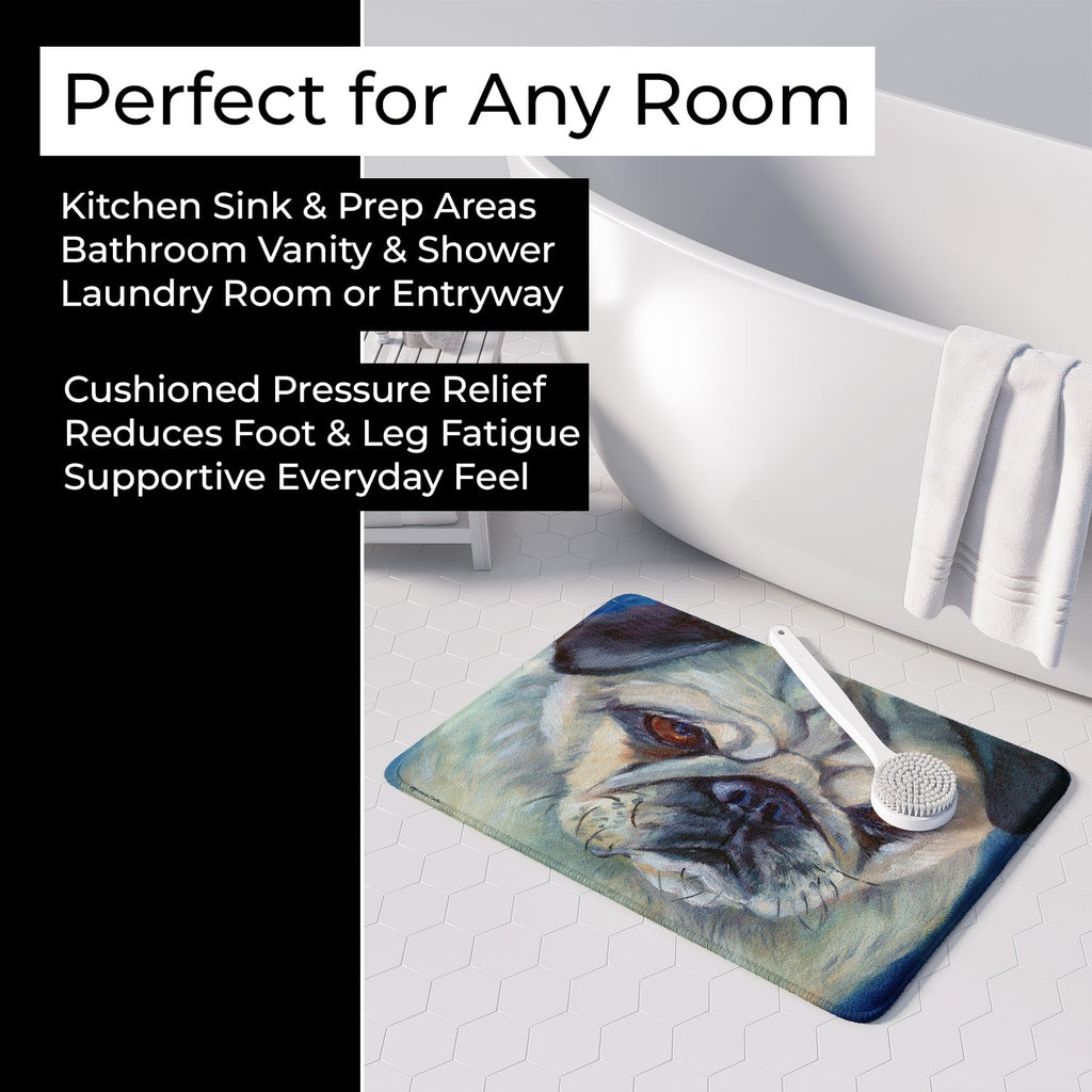 Pug in Thought Memory Foam Kitchen Mat Machine Washable Anti-Fatigue Cushion Comfort Bath or Kitchen Rug