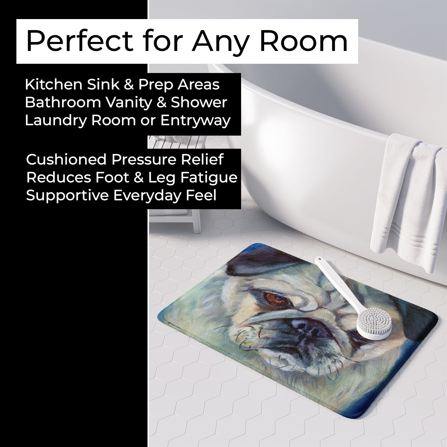 Pug in Thought Memory Foam Kitchen Mat Machine Washable Anti-Fatigue Cushion Comfort Bath or Kitchen Rug