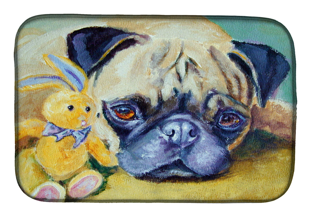 Pug Bunny Rabbit Dish Drying Mat Absorbent Dish Drying Mat Pad for Kitchen Counter Dish Drainer Mat for Countertop, 14 x 21", Multicolor