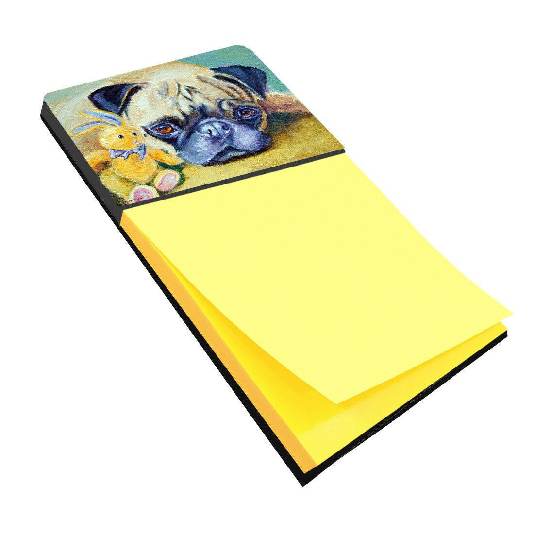 Pug Bunny Rabbit Watercolor Sticky Note Holder Refillable Dispenser Desk Accessory 3x3 Pad Gift