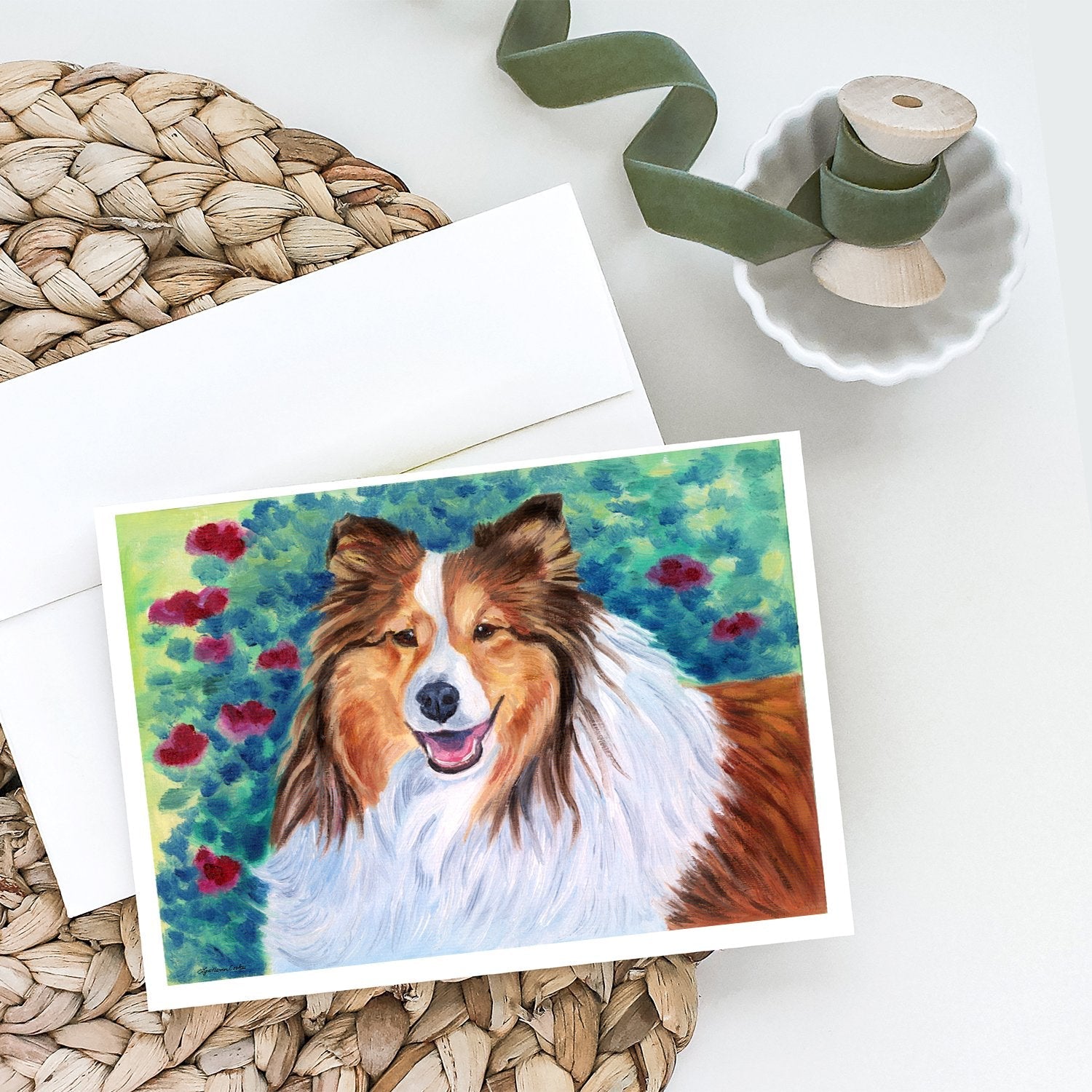 Sheltie Greeting Cards Pack of 8 Blank Cards with Envelopes Whimsical A7 Size 5x7