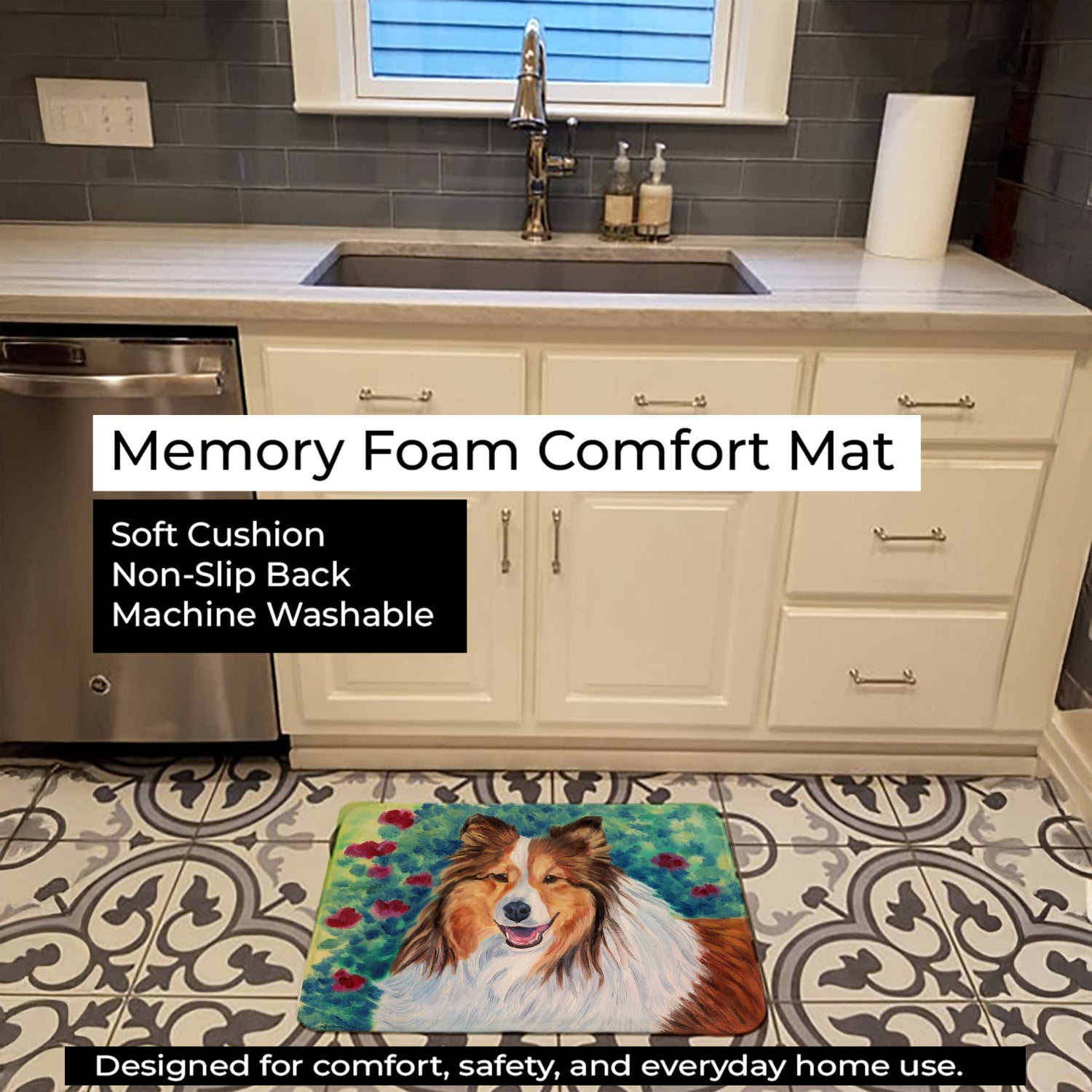 Sheltie Memory Foam Kitchen Mat Machine Washable Anti-Fatigue Cushion Comfort Bath or Kitchen Rug