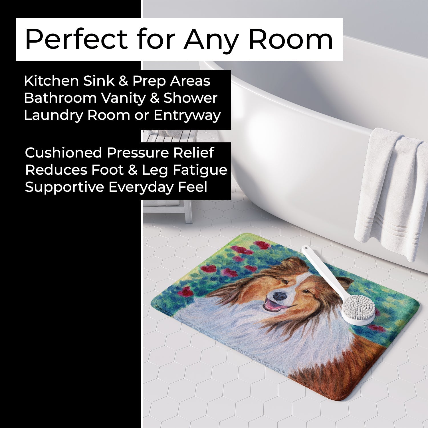 Sheltie Memory Foam Kitchen Mat Machine Washable Anti-Fatigue Cushion Comfort Bath or Kitchen Rug