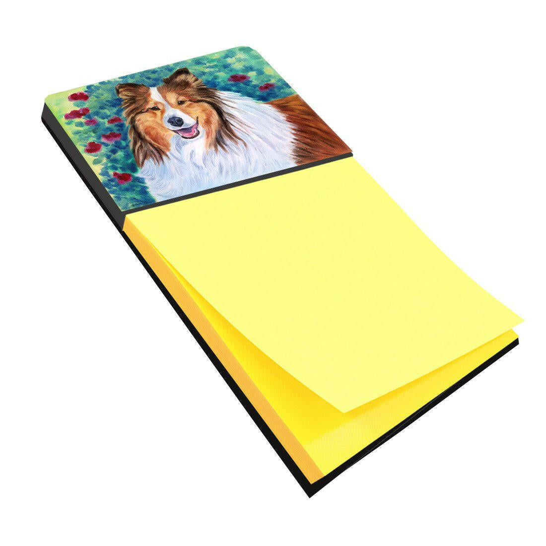 Sheltie Watercolor Sticky Note Holder Refillable Dispenser Desk Accessory 3x3 Pad Gift