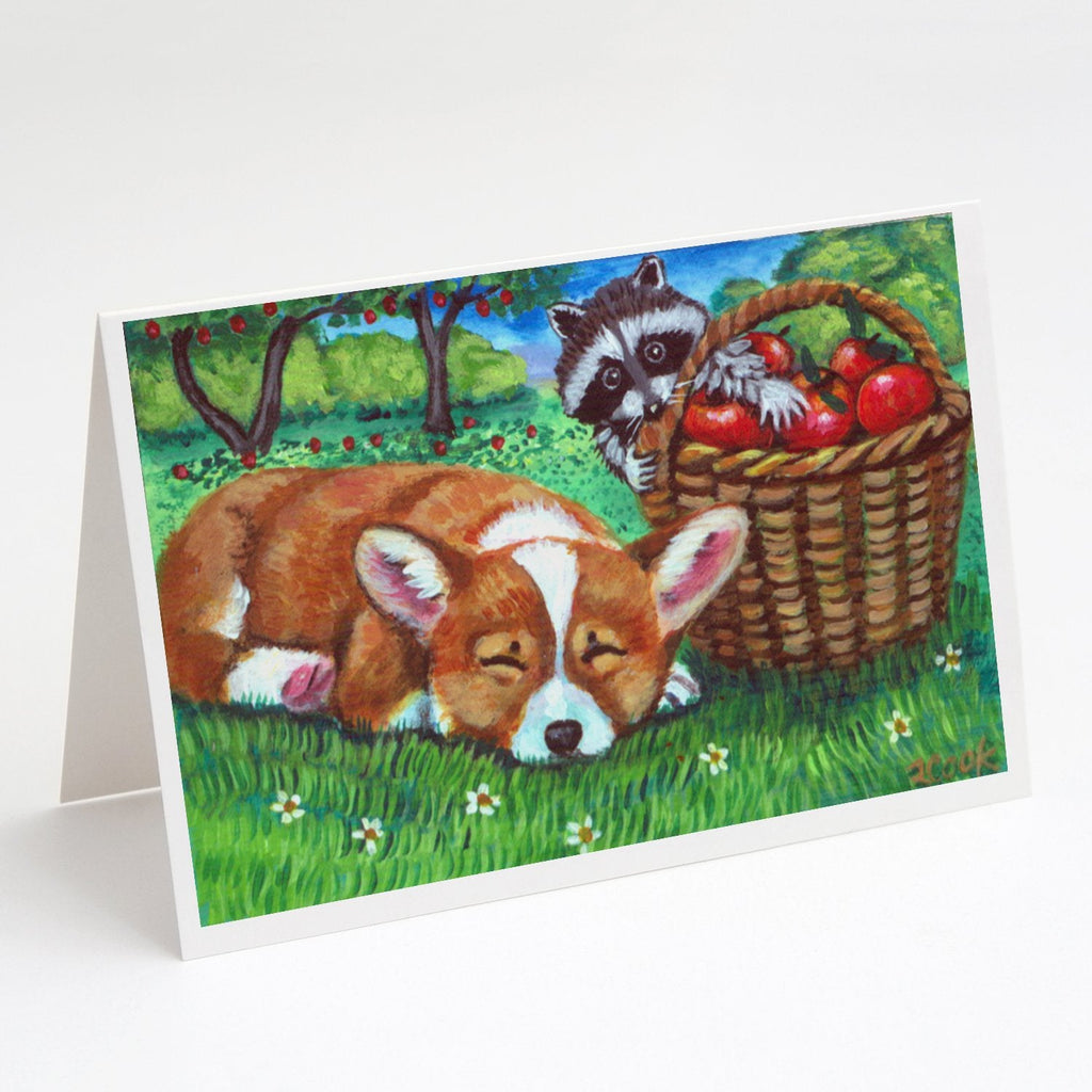Corgi with the Racoon Apple Thief Greeting Cards Pack of 8 Blank Cards with Envelopes Whimsical A7 Size 5x7