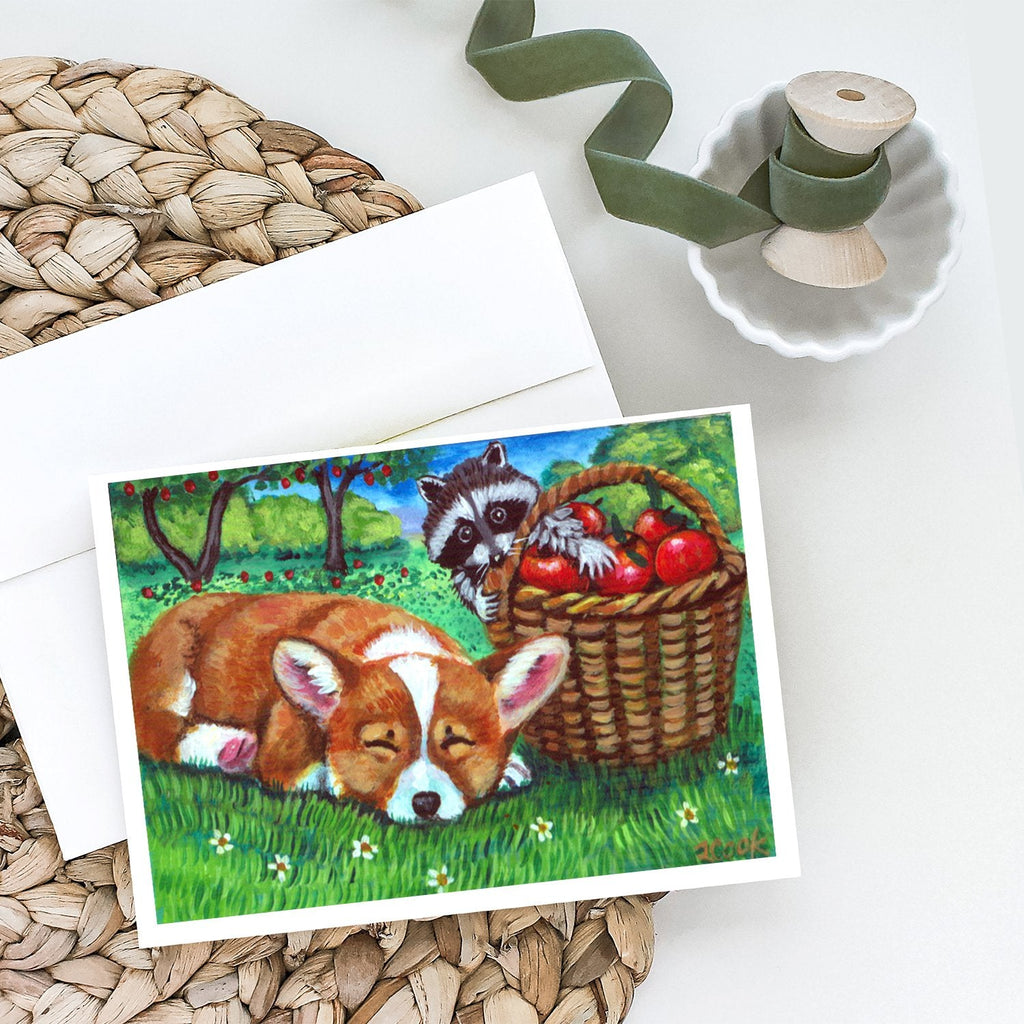 Corgi with the Racoon Apple Thief Greeting Cards Pack of 8 Blank Cards with Envelopes Whimsical A7 Size 5x7