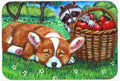 Corgi with the Racoon Apple Thief Cutting Board Tempered Glass Kitchen Cutting Surface, Heat Resistant Chopping, Non-Slip Feet, Food Prep & Serving