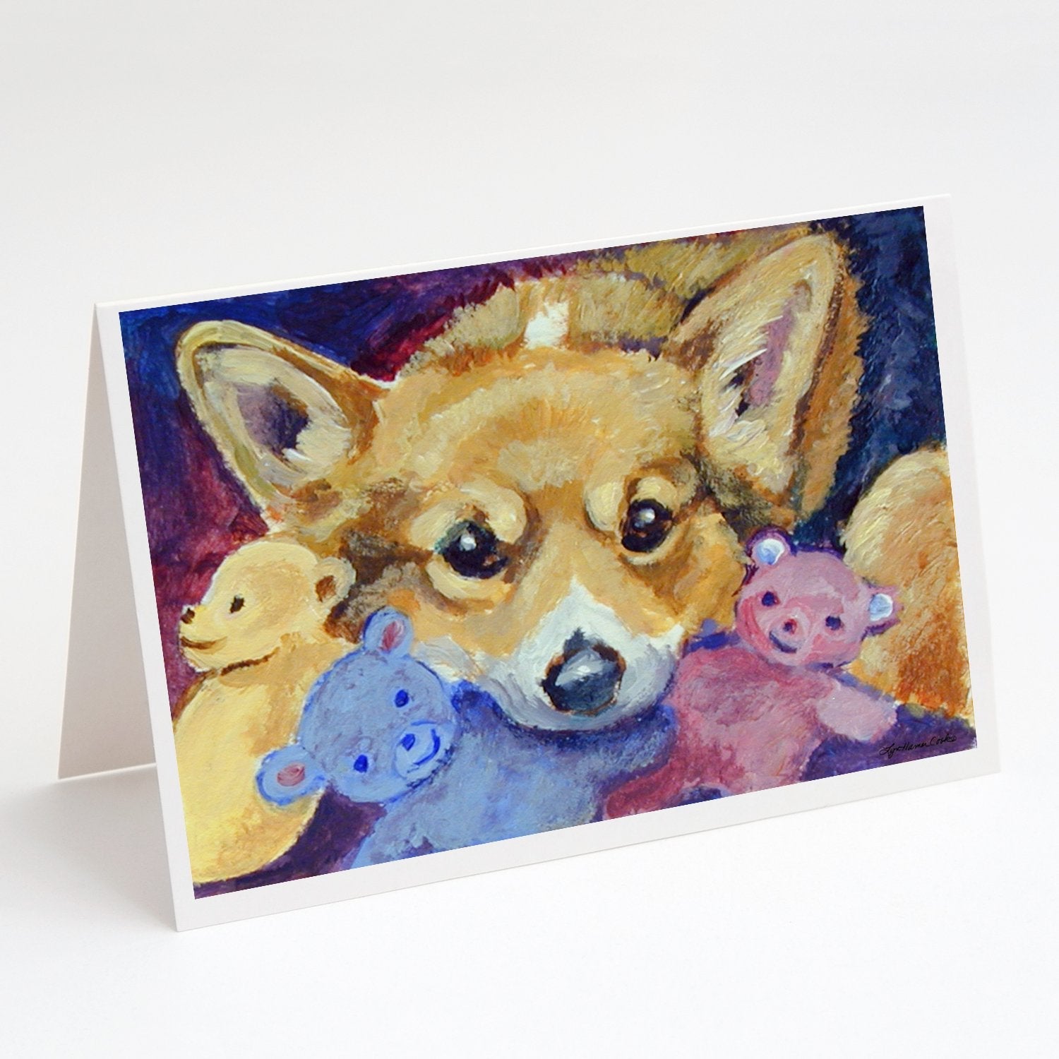 Corgi with all the toys Greeting Cards Pack of 8 Blank Cards with Envelopes Whimsical A7 Size 5x7