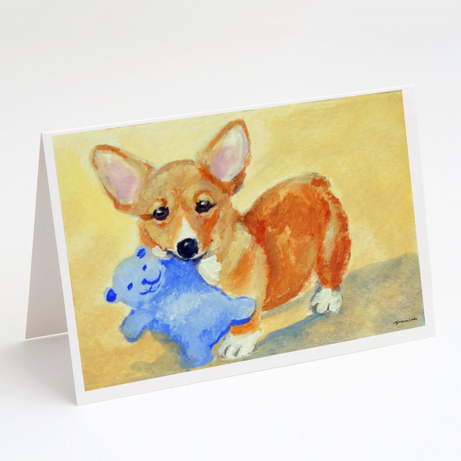 Corgi and Teddy Bear Greeting Cards Pack of 8 Blank Cards with Envelopes Whimsical A7 Size 5x7