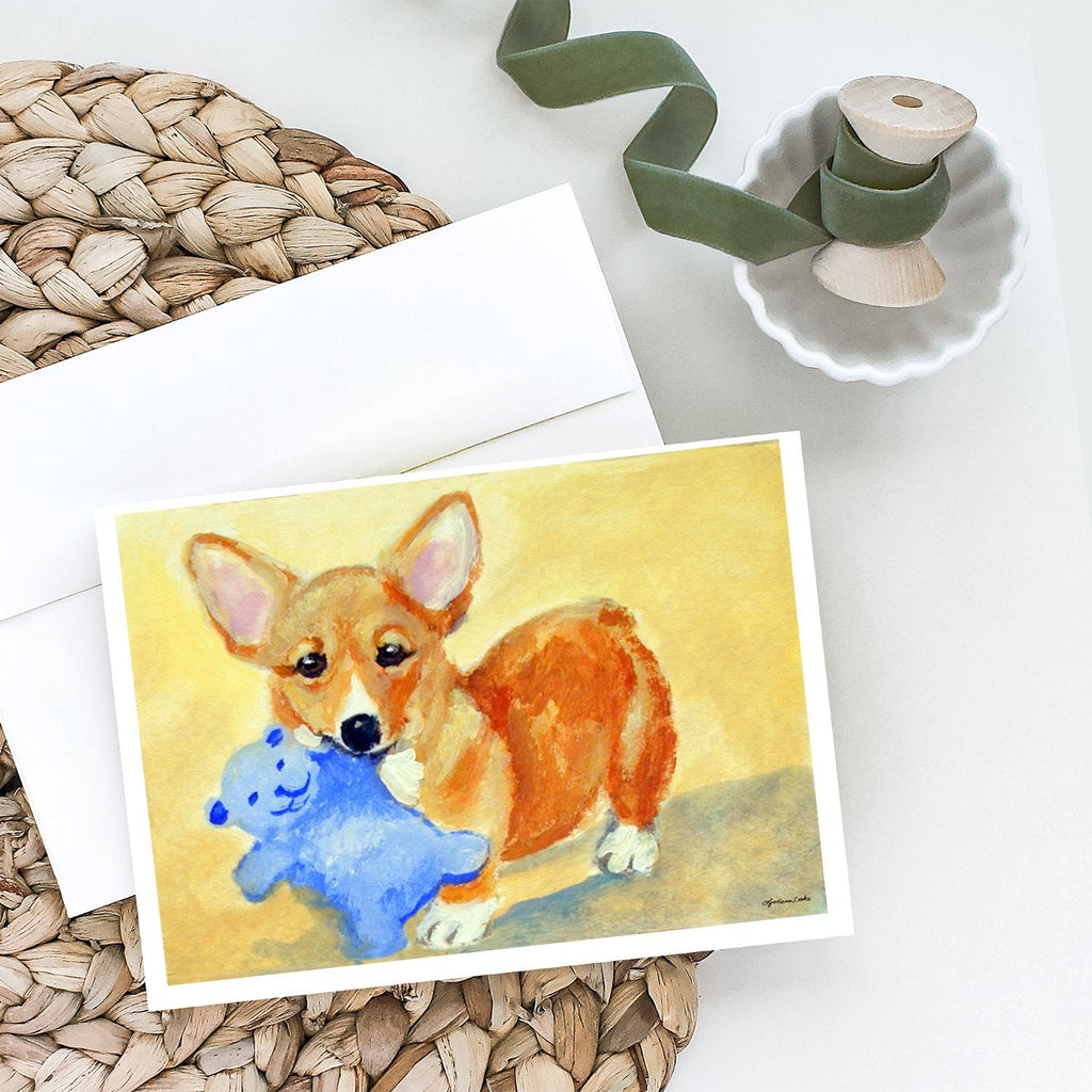 Corgi and Teddy Bear Greeting Cards Pack of 8 Blank Cards with Envelopes Whimsical A7 Size 5x7