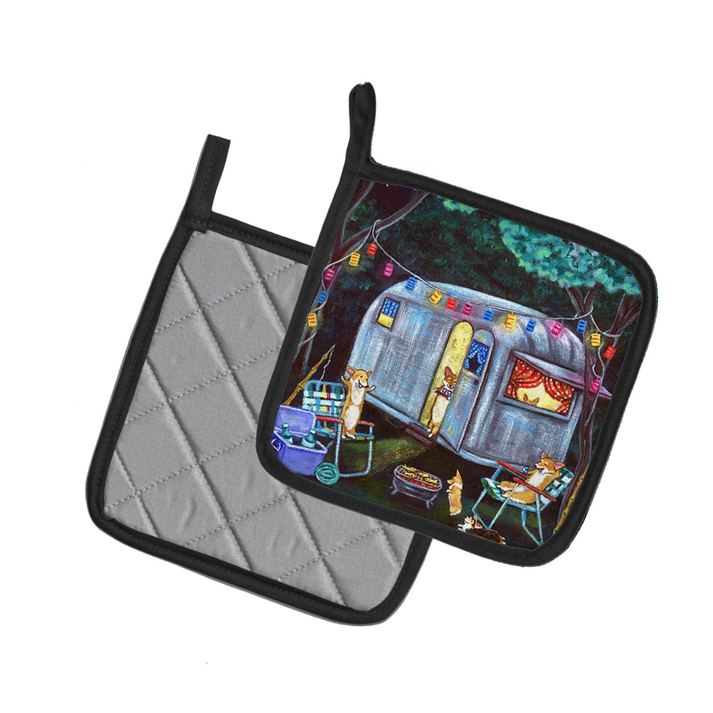 Corgi Glamping Fish Tales Trailer Pot Holder Set of 2 Heat Resistant Quilted Hot Pads 7.5 x 7.5 Inch, Insulated Kitchen Trivets for Cooking & Baking