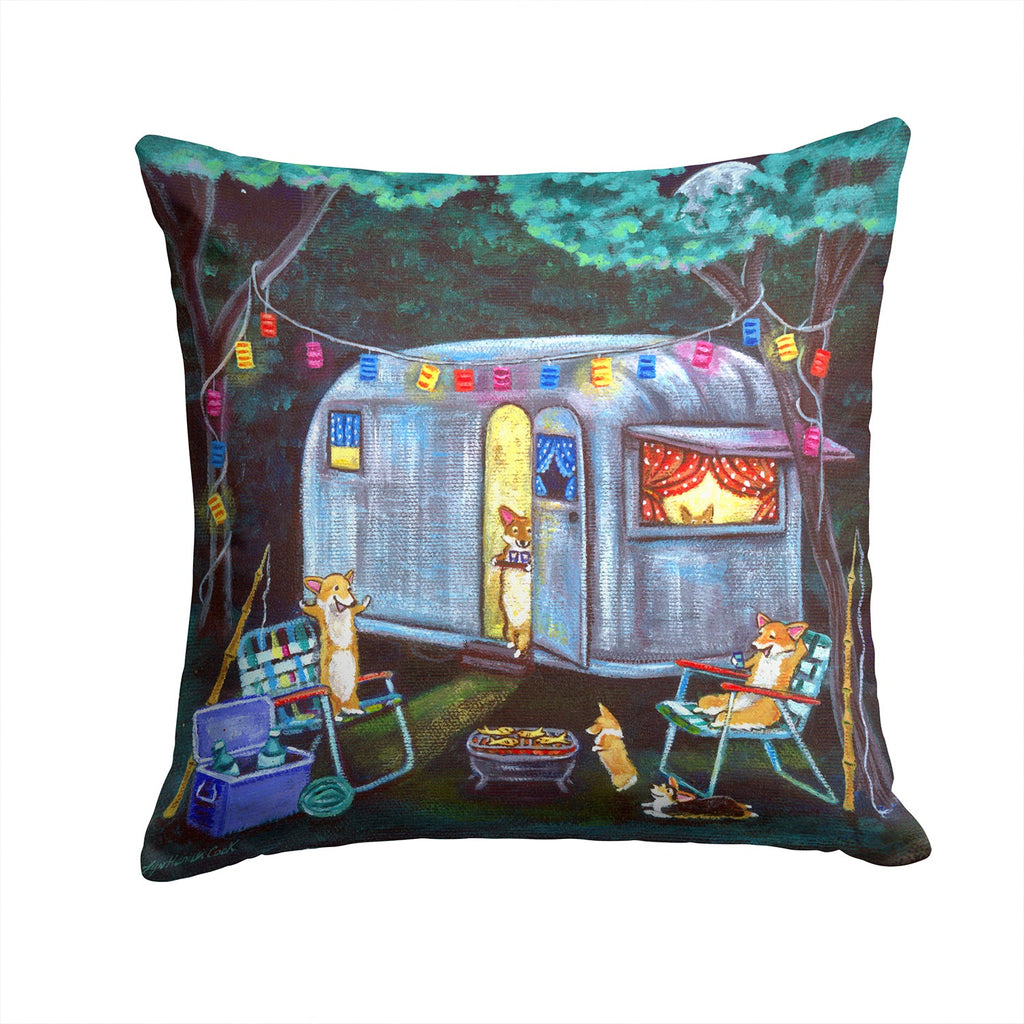 Corgi Glamping Fish Tales Trailer Decorative Throw Pillow 14x14 Indoor Outdoor Accent Cushion, Fabric Cover with Insert for Sofa, Bed, Porch & Living Room