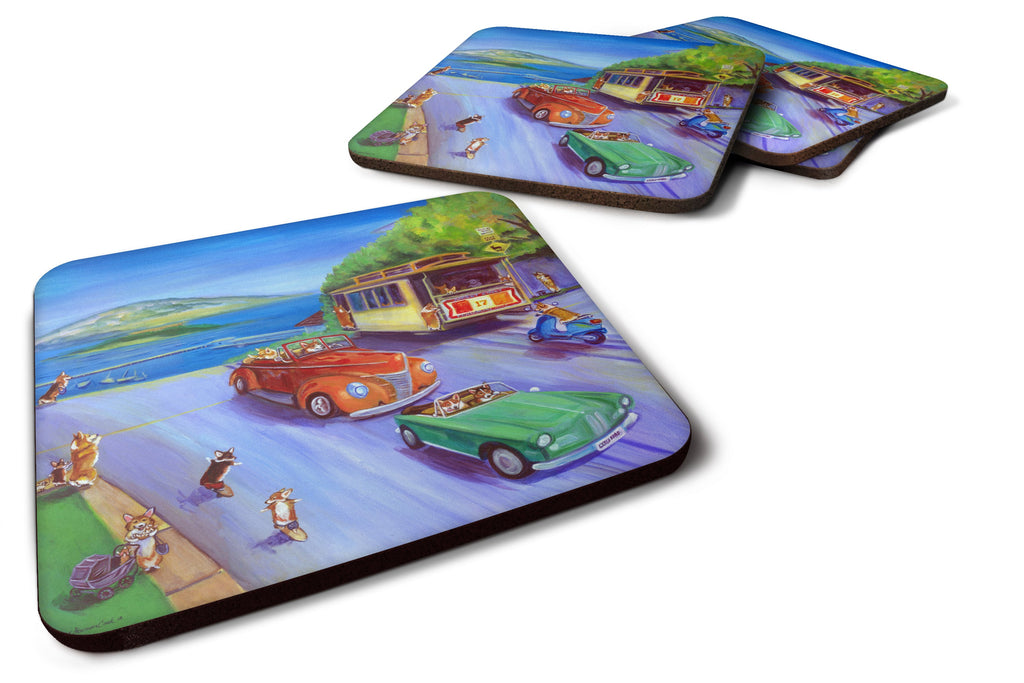 Corgi Hyde Park Foam Coasters Set of 4 Cup Coasters for Indoor Outdoor, Tabletop Protection, Anti Slip, Mouse pad Material