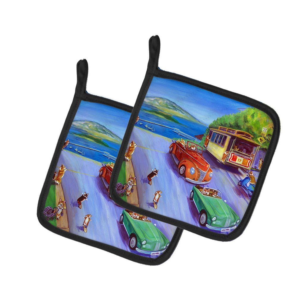 Corgi Hyde Park Pot Holder Set of 2 Heat Resistant Quilted Hot Pads 7.5 x 7.5 Inch, Insulated Kitchen Trivets for Cooking & Baking
