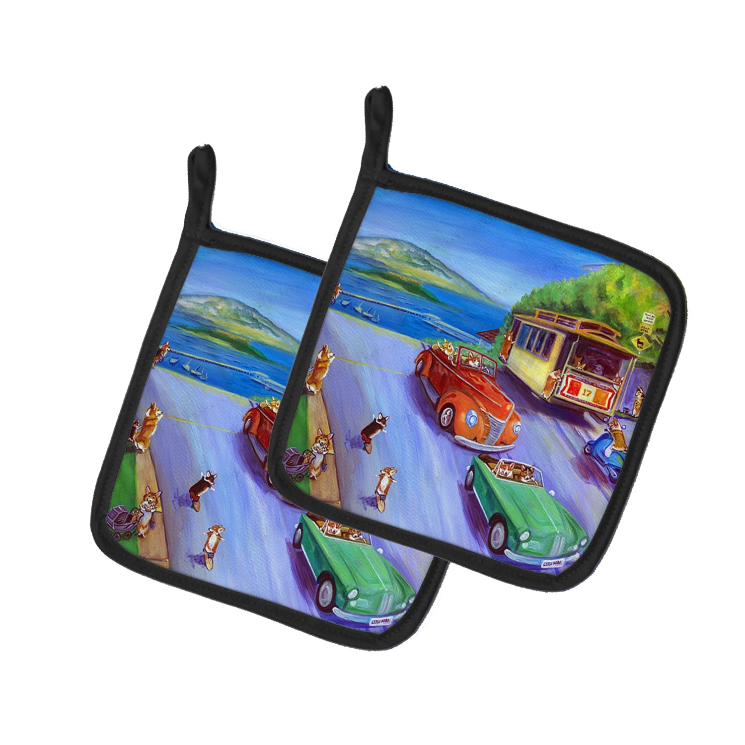 Corgi Hyde Park Pot Holder Set of 2 Heat Resistant Quilted Hot Pads 7.5 x 7.5 Inch, Insulated Kitchen Trivets for Cooking & Baking