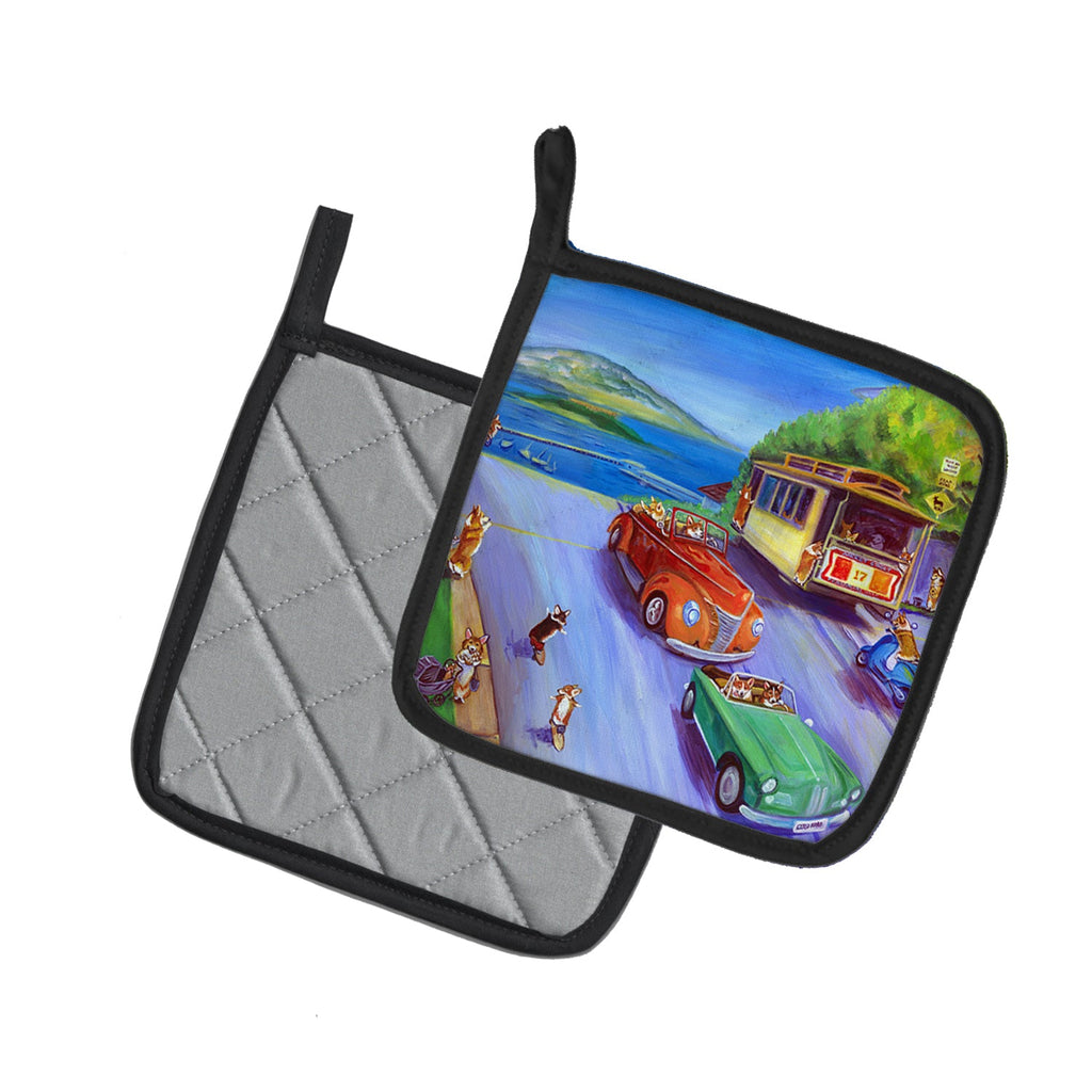 Corgi Hyde Park Pot Holder Set of 2 Heat Resistant Quilted Hot Pads 7.5 x 7.5 Inch, Insulated Kitchen Trivets for Cooking & Baking
