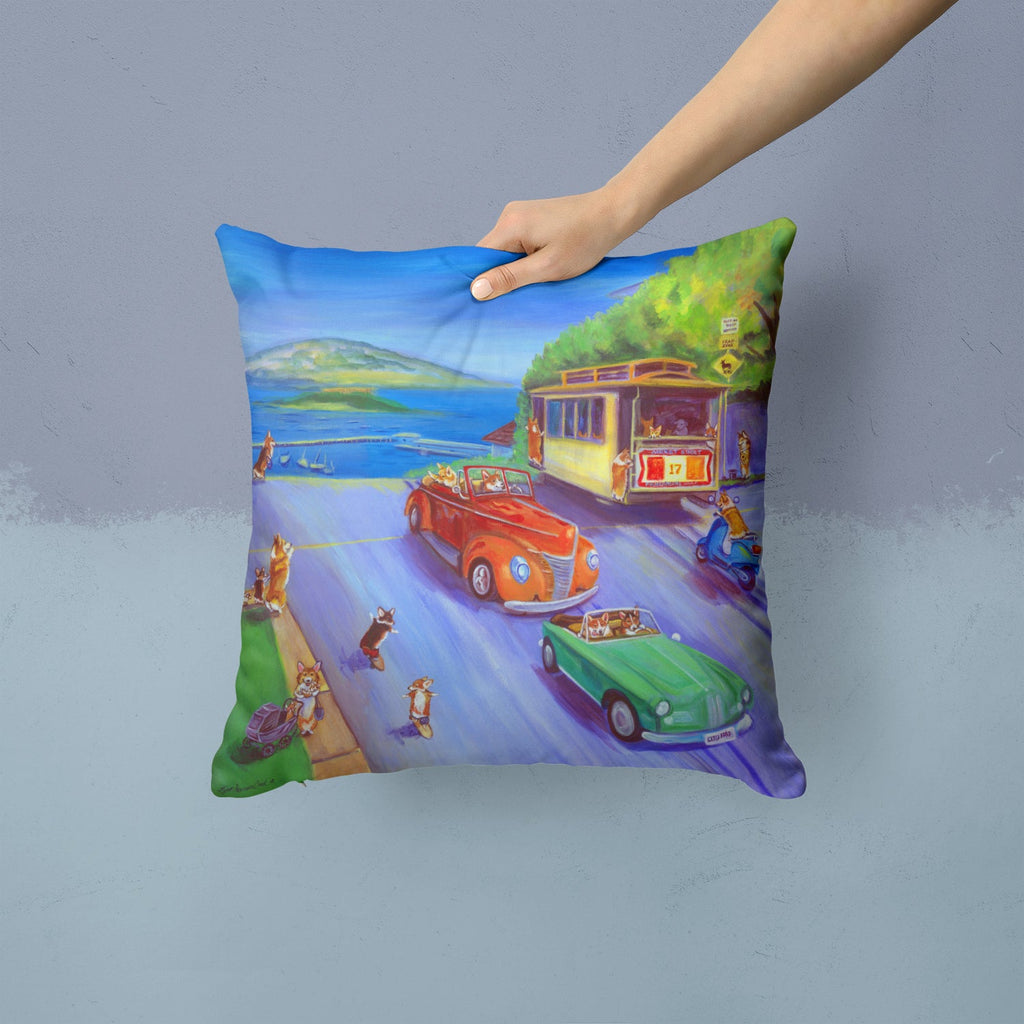 Corgi Hyde Park Decorative Throw Pillow 14x14 Indoor Outdoor Accent Cushion, Fabric Cover with Insert for Sofa, Bed, Porch & Living Room