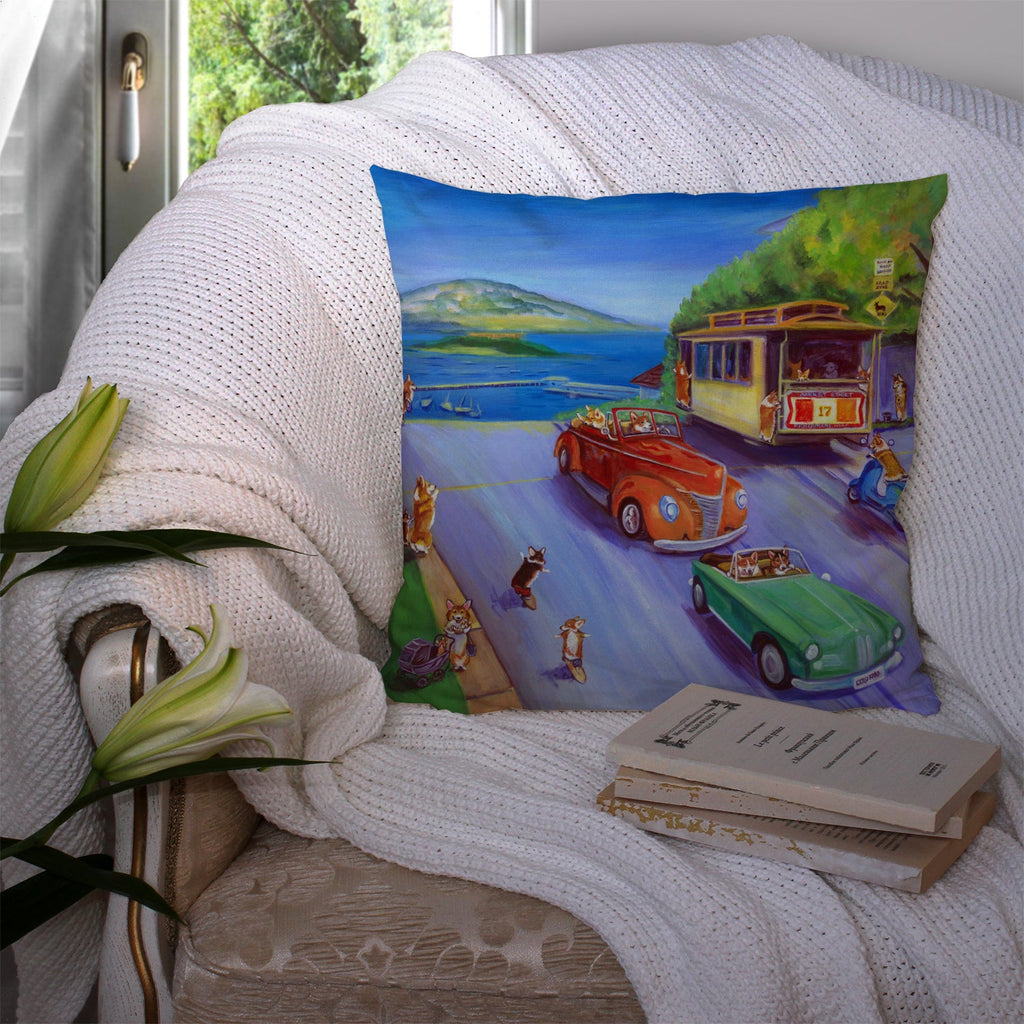Corgi Hyde Park Decorative Throw Pillow 14x14 Indoor Outdoor Accent Cushion, Fabric Cover with Insert for Sofa, Bed, Porch & Living Room