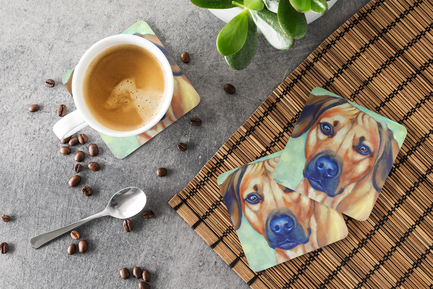 Rhodesian Ridgeback Foam Coasters Set of 4 Cup Coasters for Indoor Outdoor, Tabletop Protection, Anti Slip, Mouse pad Material