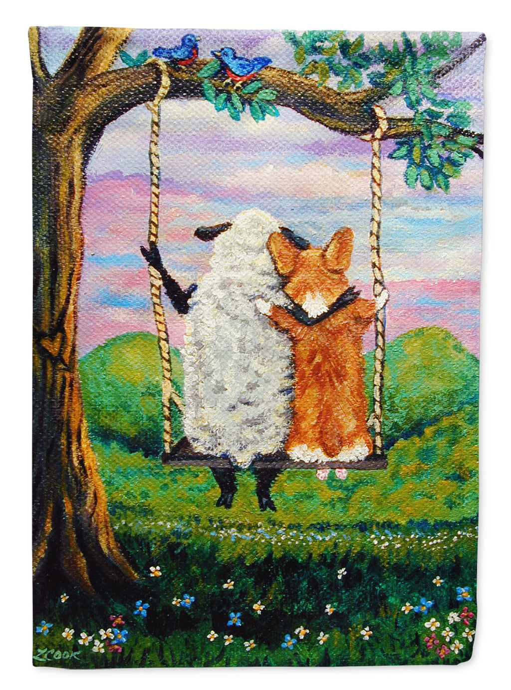 Corgi With Sheep Love Grows House Flag 28x40 Porch Sleeve Pole Decorative Outside Yard Banner Artwork Wall Hanging, Polyester