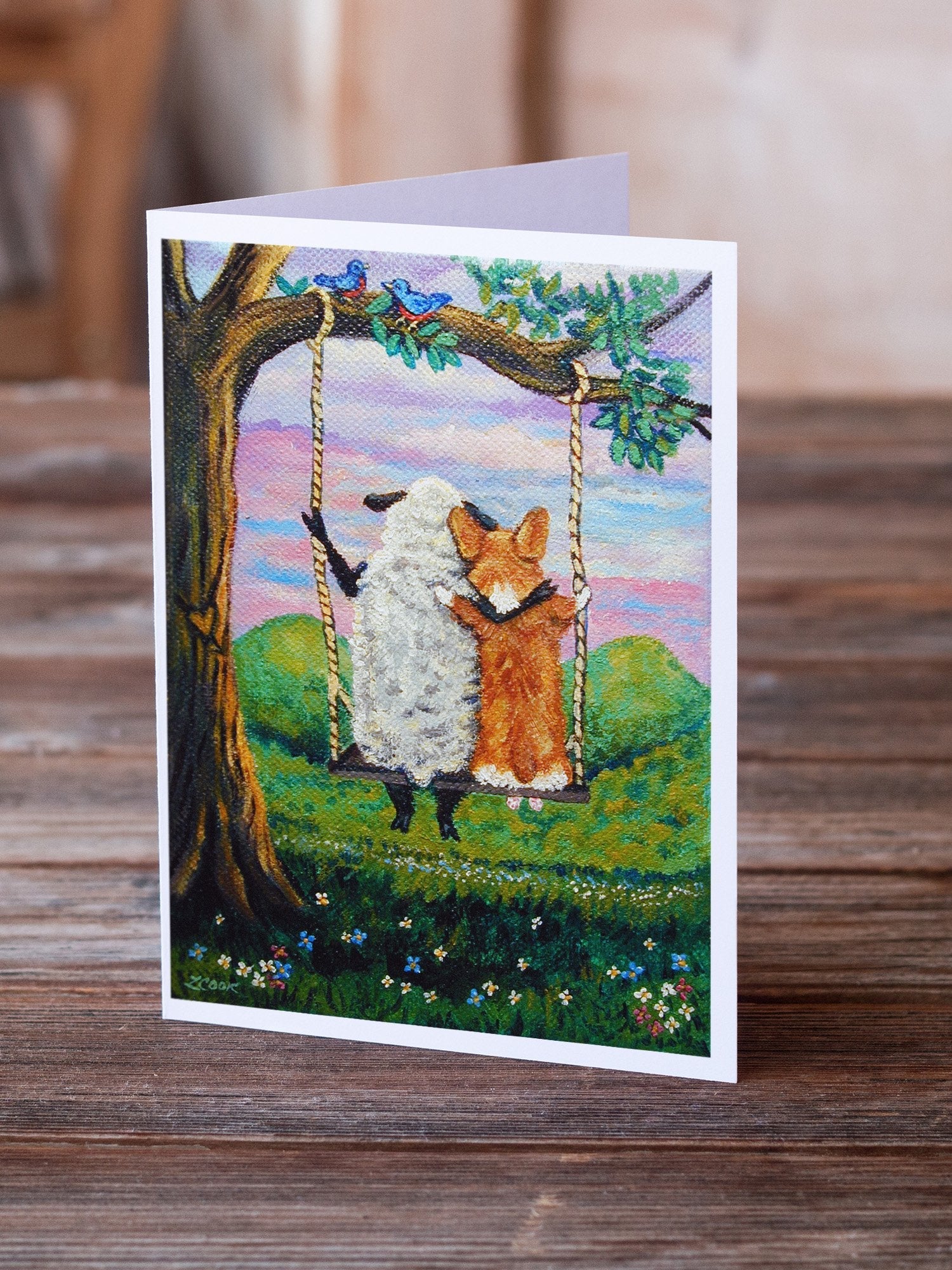 Corgi With Sheep Love Grows Greeting Cards Pack of 8 Blank Cards with Envelopes Whimsical A7 Size 5x7