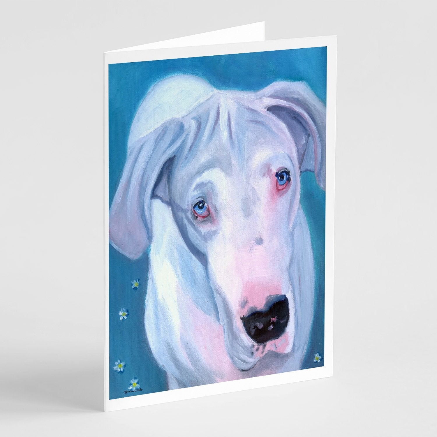 White Great Dane Greeting Cards Pack of 8 Blank Cards with Envelopes Whimsical A7 Size 5x7