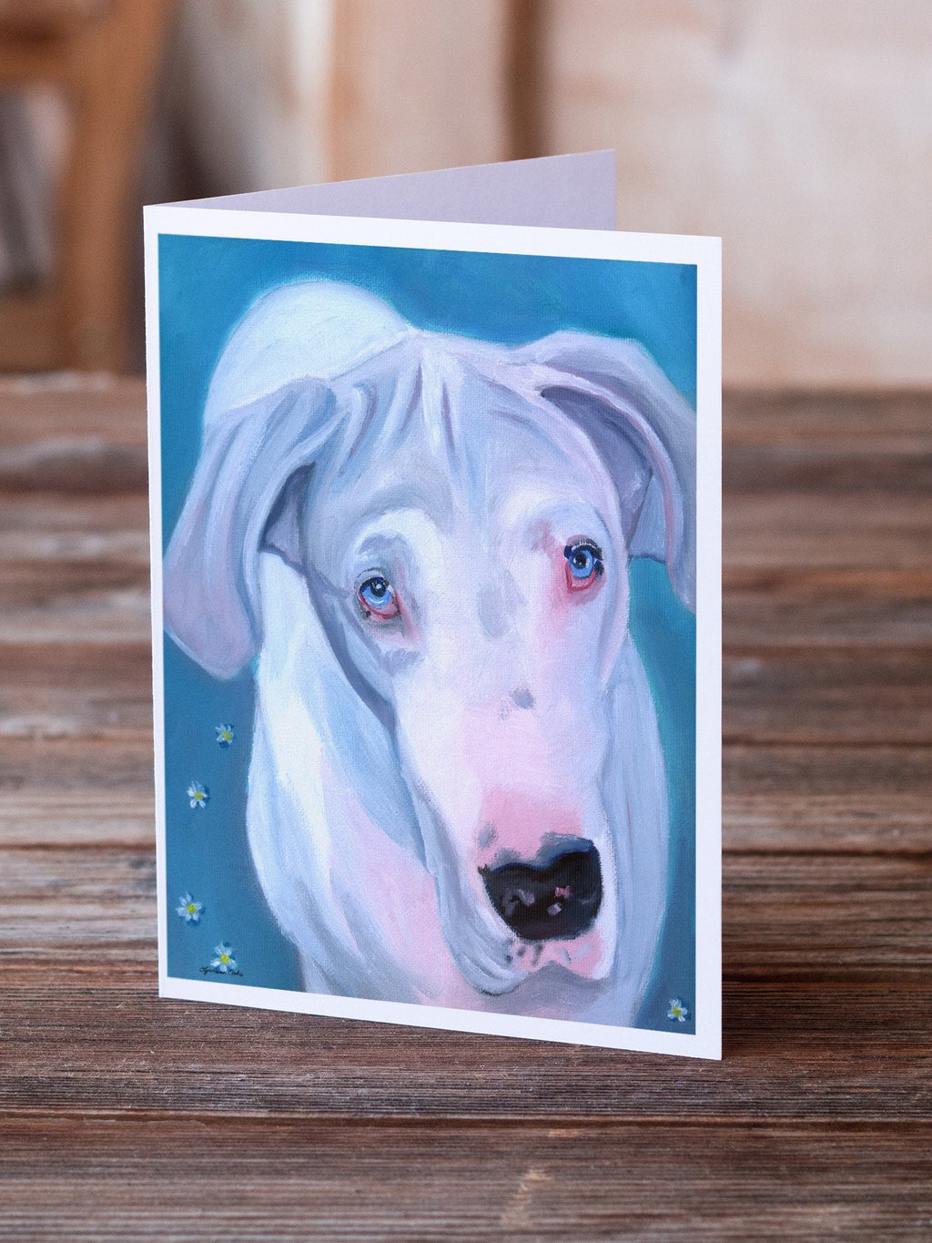 White Great Dane Greeting Cards Pack of 8 Blank Cards with Envelopes Whimsical A7 Size 5x7