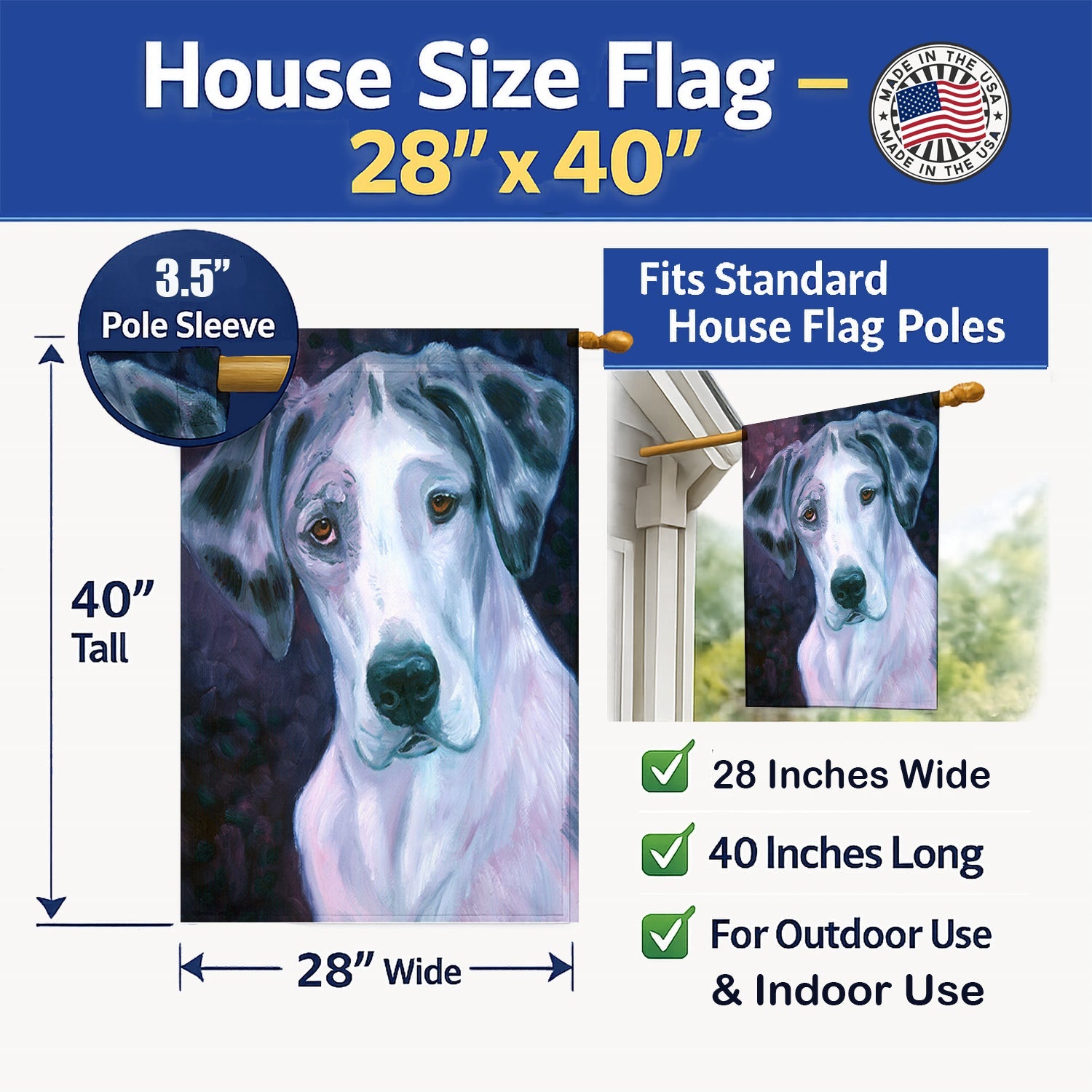 Curious Great Dane House Flag 28x40 Porch Sleeve Pole Decorative Outside Yard Banner Artwork Wall Hanging, Polyester