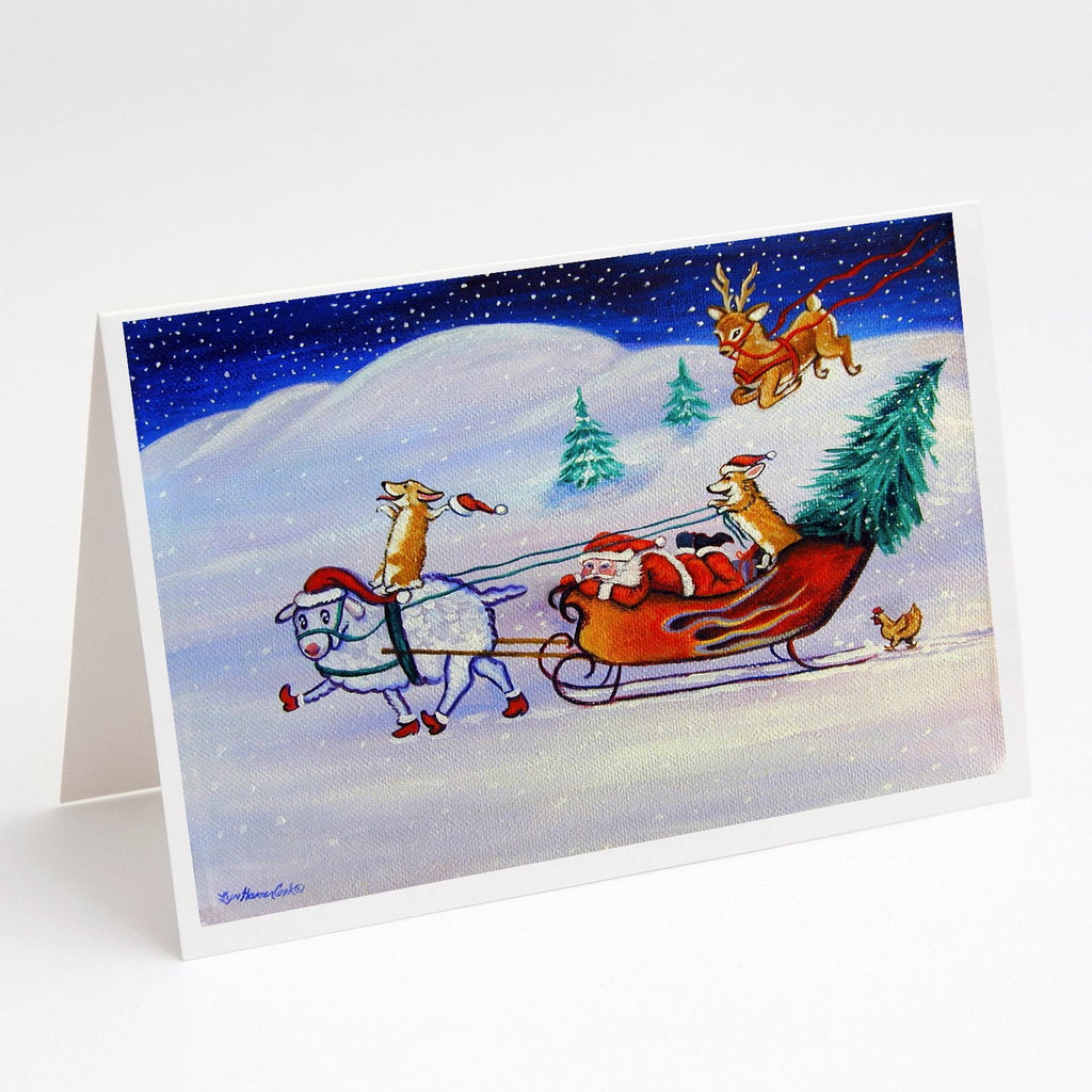 Corgi Highhacked Santa Claus Sleigh Greeting Cards Pack of 8 Blank Cards with Envelopes Whimsical A7 Size 5x7