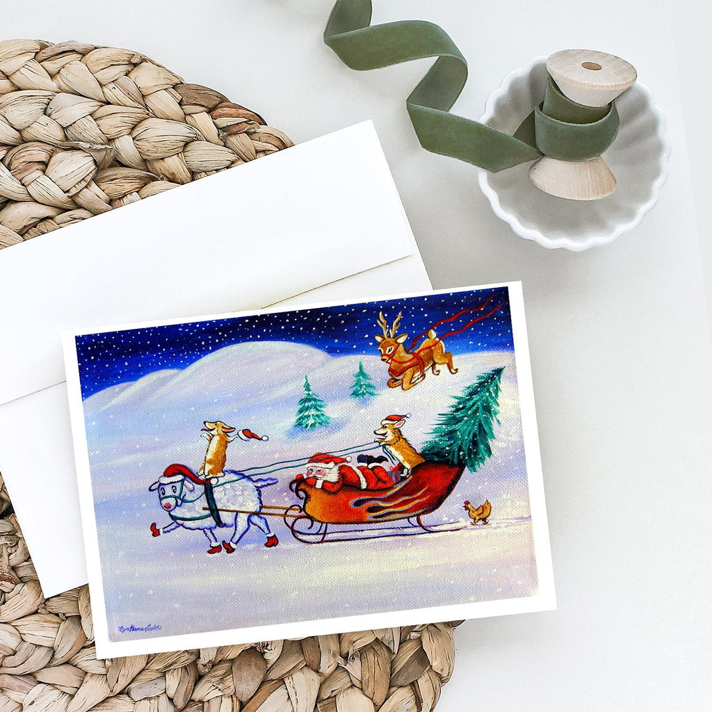 Corgi Highhacked Santa Claus Sleigh Greeting Cards Pack of 8 Blank Cards with Envelopes Whimsical A7 Size 5x7