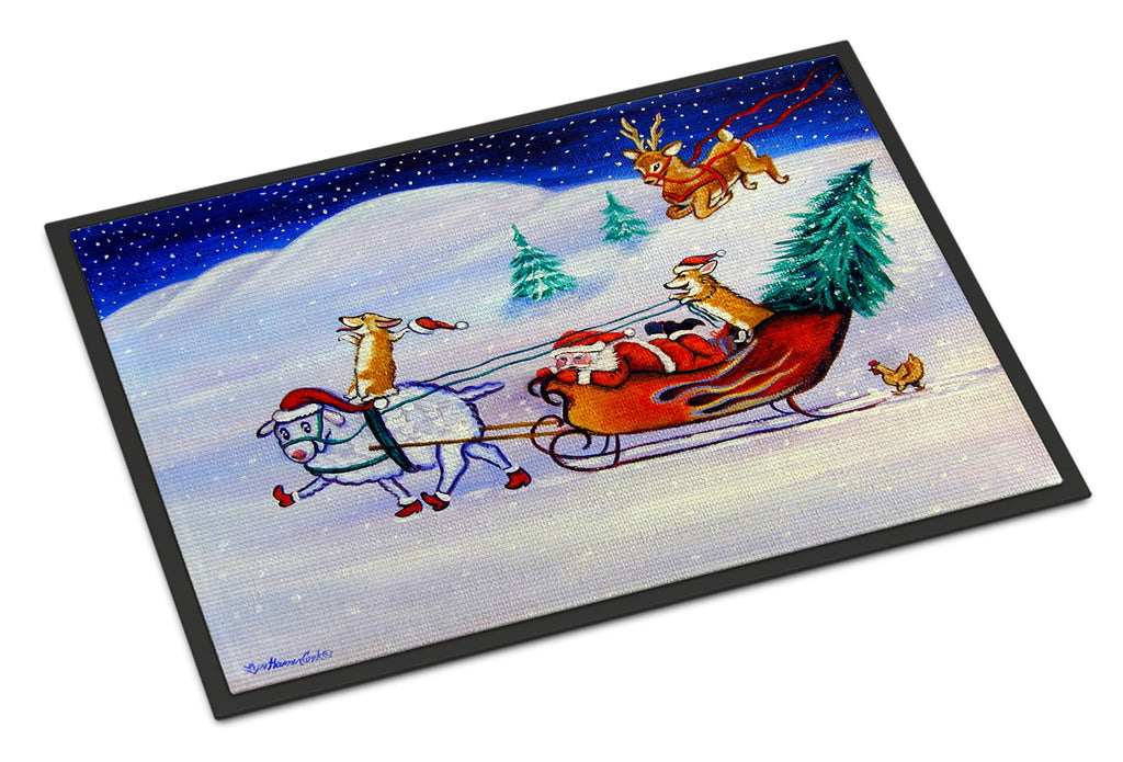 Corgi Highhacked Santa Claus Sleigh Doormat Indoor Outdoor 24H X 36W Front Door Mat Rugs for Entryway, Non Slip Washable Low Pile,
