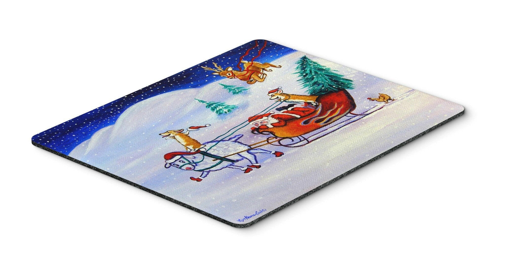 Corgi Highhacked Santa Claus Sleigh Mouse Pad, Heat Resistant Trivet Hot Pad , Non Slip Rubber Desk Mat, Kitchen Counter Protector, Home Office Decor Gift