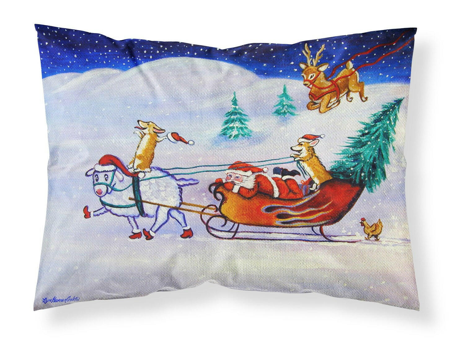 Corgi Highhacked Santa Claus Sleigh Standard Pillowcase Lightweight Super Soft Easy Care Decorative Artwork Pillowcase, Standard