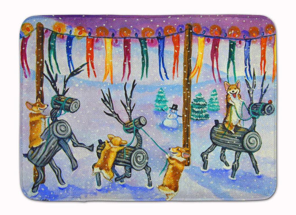 Corgi Log Reindeer Race Christmas Memory Foam Kitchen Mat Machine Washable Anti-Fatigue Cushion Comfort Bath or Kitchen Rug