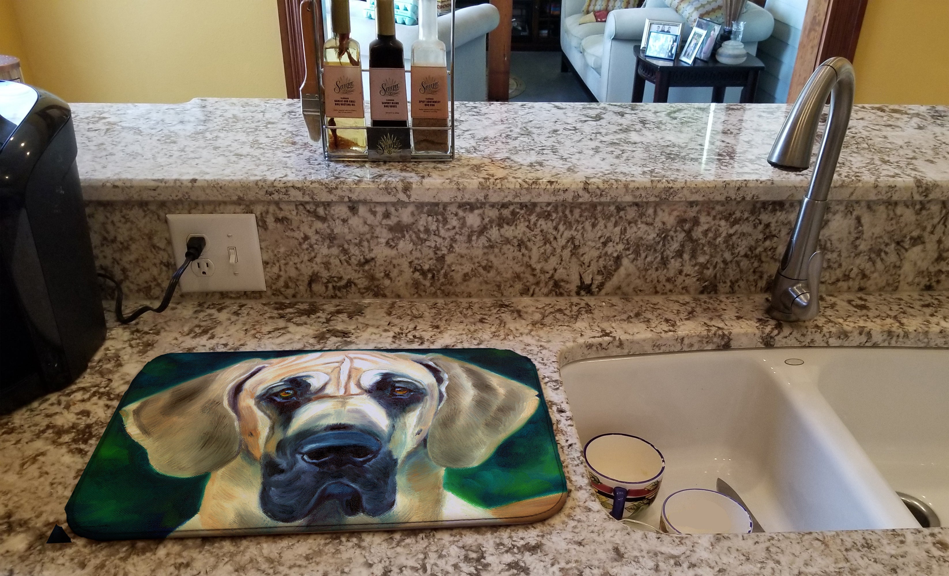 Great Dane Lookin at you Dish Drying Mat Absorbent Dish Drying Mat Pad for Kitchen Counter Dish Drainer Mat for Countertop, 14 x 21", Multicolor