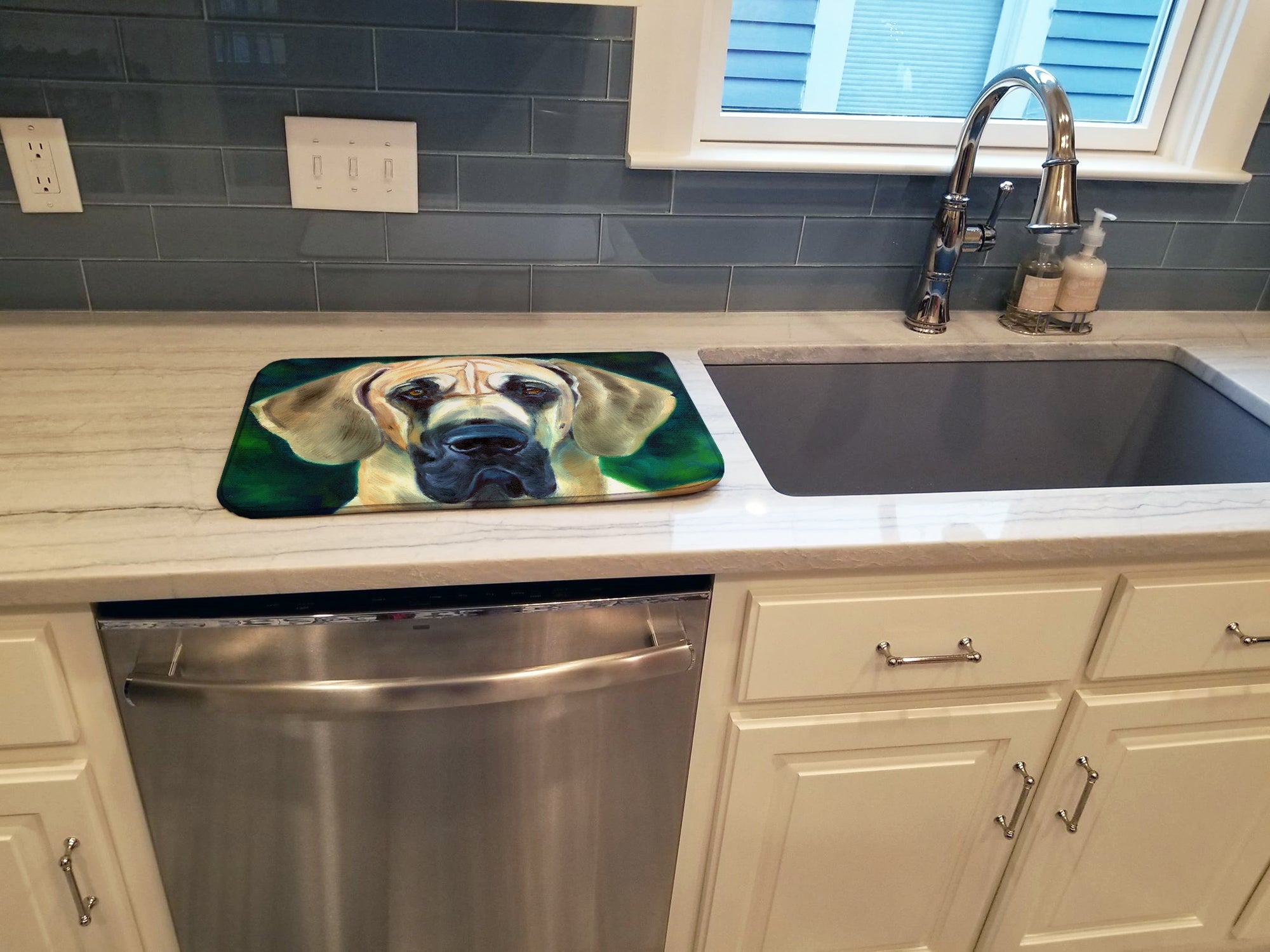 Great Dane Lookin at you Dish Drying Mat Absorbent Dish Drying Mat Pad for Kitchen Counter Dish Drainer Mat for Countertop, 14 x 21", Multicolor