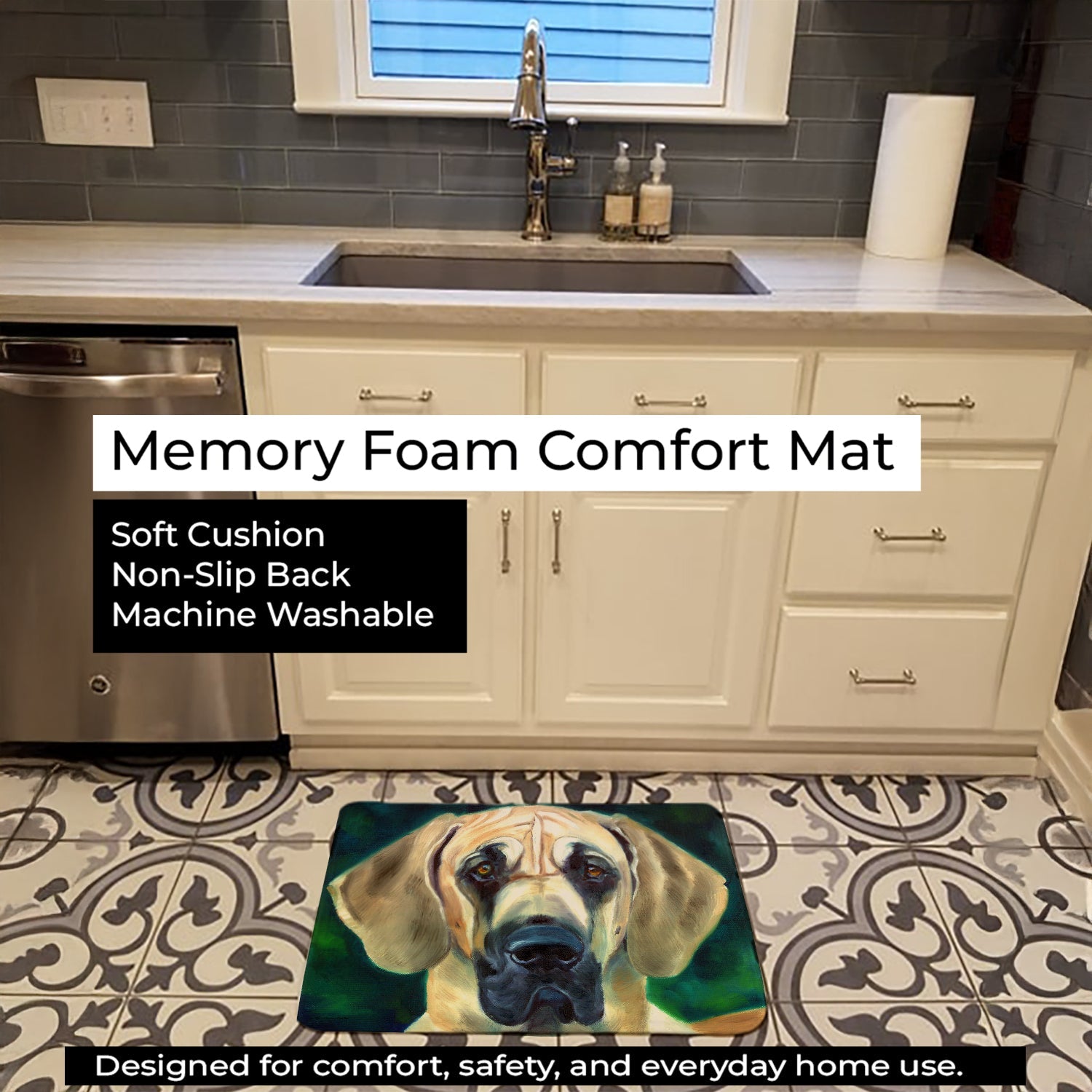 Great Dane Lookin at you Memory Foam Kitchen Mat Machine Washable Anti-Fatigue Cushion Comfort Bath or Kitchen Rug