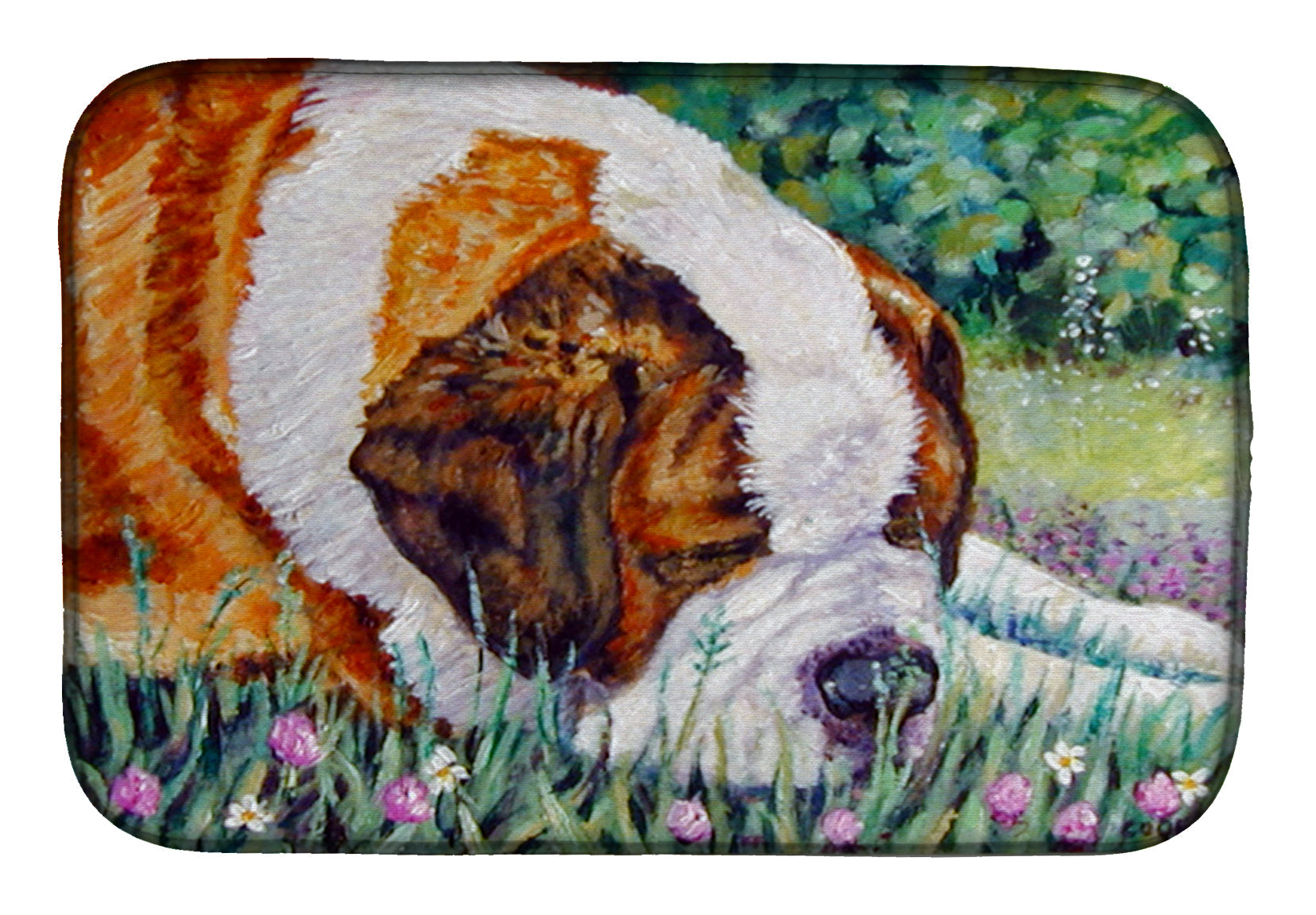 Saint Bernard Naptime Dish Drying Mat Absorbent Dish Drying Mat Pad for Kitchen Counter Dish Drainer Mat for Countertop, 14 x 21", Multicolor