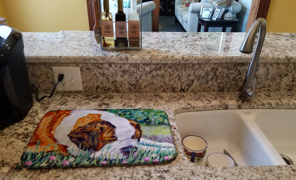 Saint Bernard Naptime Dish Drying Mat Absorbent Dish Drying Mat Pad for Kitchen Counter Dish Drainer Mat for Countertop, 14 x 21", Multicolor