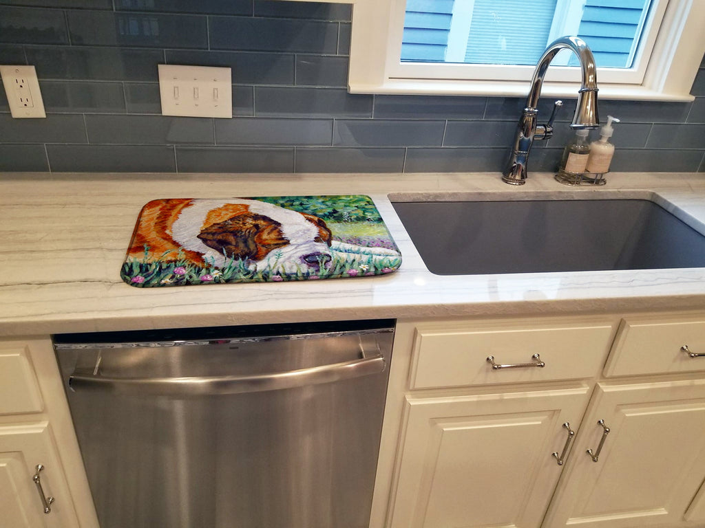 Saint Bernard Naptime Dish Drying Mat Absorbent Dish Drying Mat Pad for Kitchen Counter Dish Drainer Mat for Countertop, 14 x 21", Multicolor