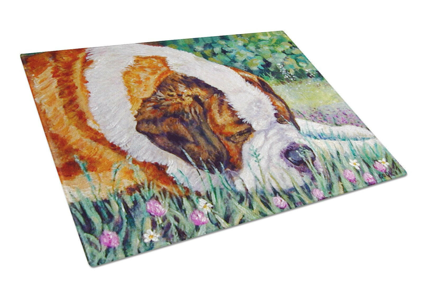 Saint Bernard Naptime Cutting Board Tempered Glass Kitchen Cutting Surface, Heat Resistant Chopping, Non-Slip Feet, Food Prep & Serving
