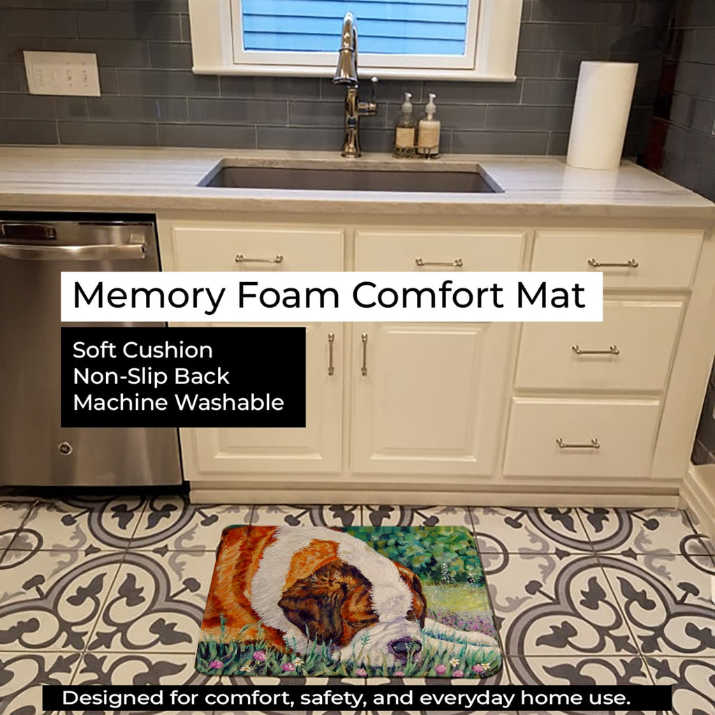 Saint Bernard Naptime Memory Foam Kitchen Mat Machine Washable Anti-Fatigue Cushion Comfort Bath or Kitchen Rug