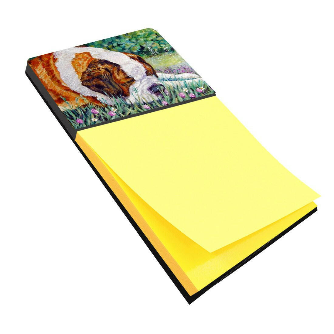 Saint Bernard Naptime Watercolor Sticky Note Holder Refillable Dispenser Desk Accessory 3x3 Pad Gift