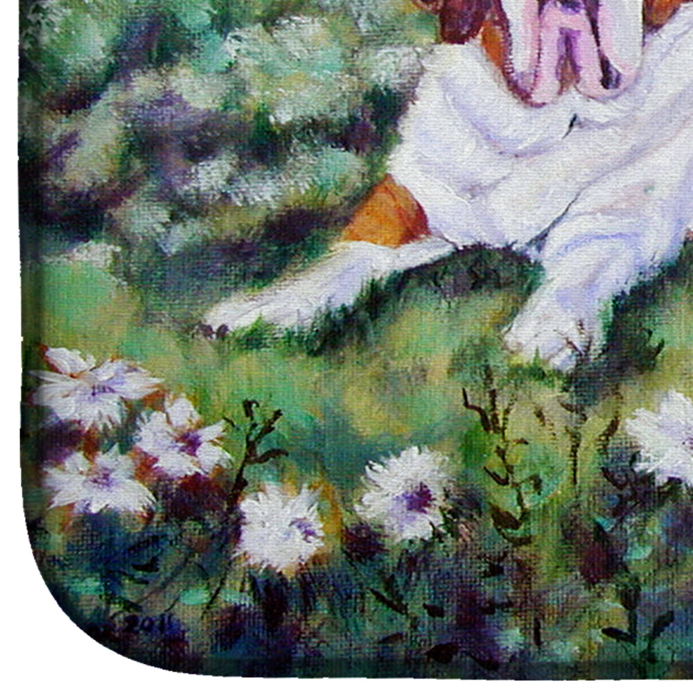 Saint Bernard in Flowers Dish Drying Mat Absorbent Dish Drying Mat Pad for Kitchen Counter Dish Drainer Mat for Countertop, 14 x 21", Multicolor